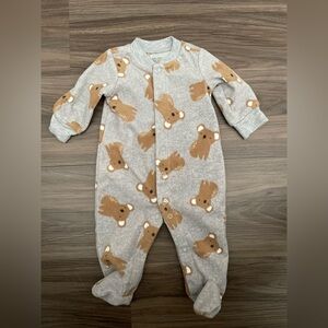 Carter's Baby Warm and Cozy Gray and Brown Bear Print Fleece Footie size 3M